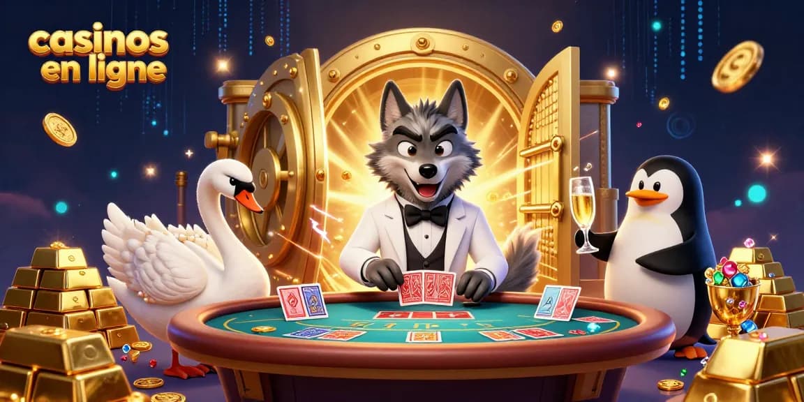Jouez aux meilleurs casinos en ligne avec notre illustration captivante de personnages au baccarat.