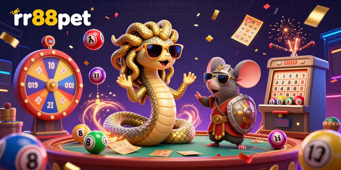 Play and win at rr88pet with a vibrant illustration of casino elements and character interaction.