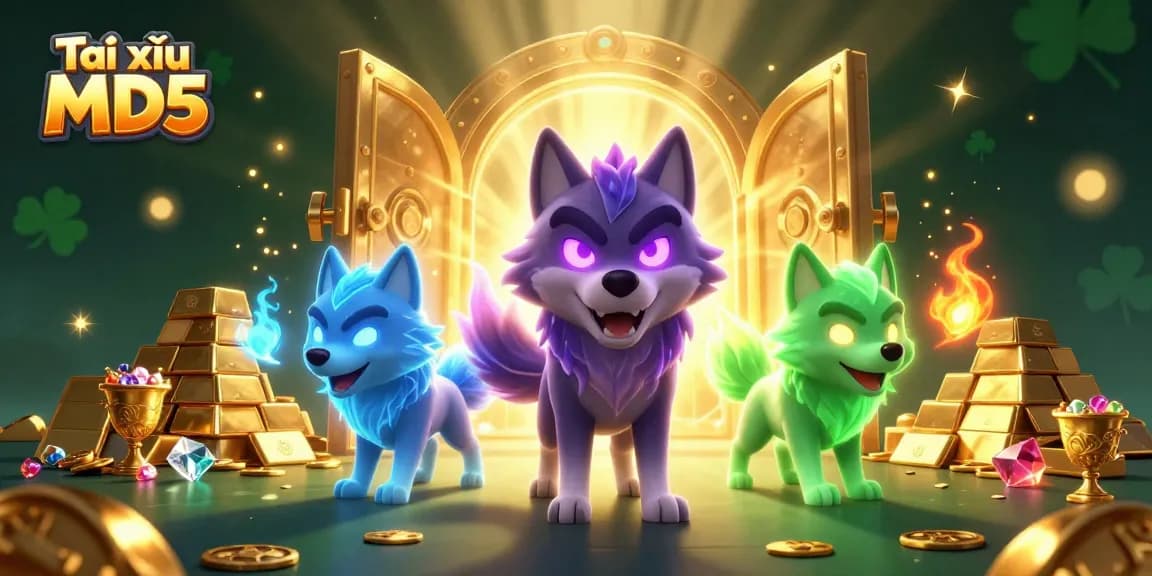 Experience Tài xỉu MD5 with the thrilling energy of the gaming world illuminated by treasures and spirit wolves.