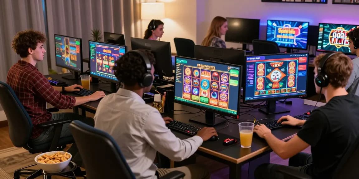 Exciting scene of diverse players engaging with situs judi slot games online, showcasing thrilling gambling experiences.