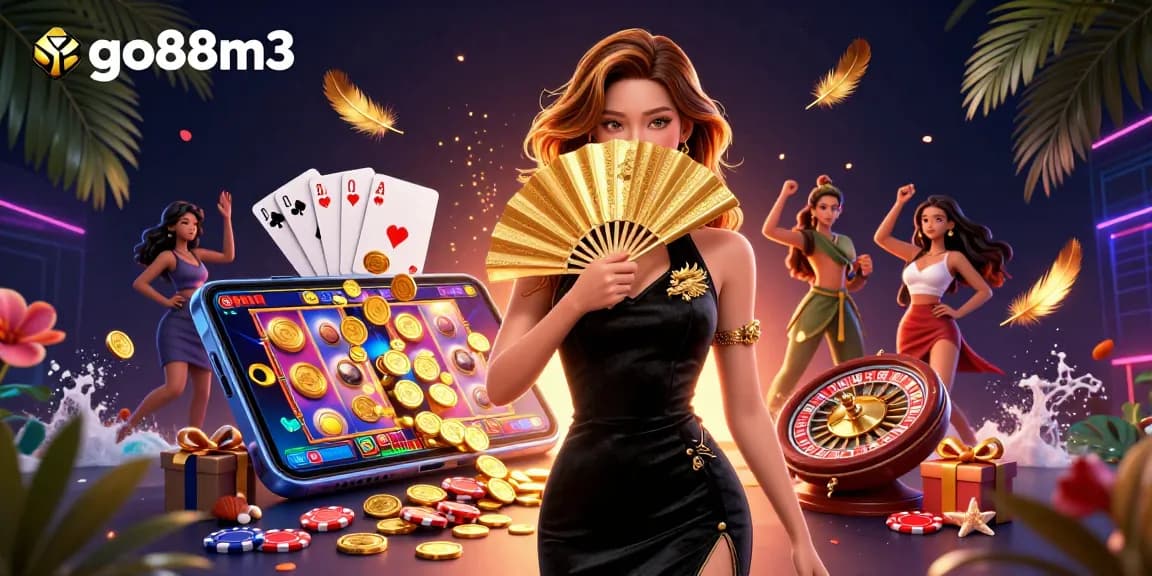 Engage with exciting game features at go88m3, showcasing vibrant slot games and rich casino elements.
