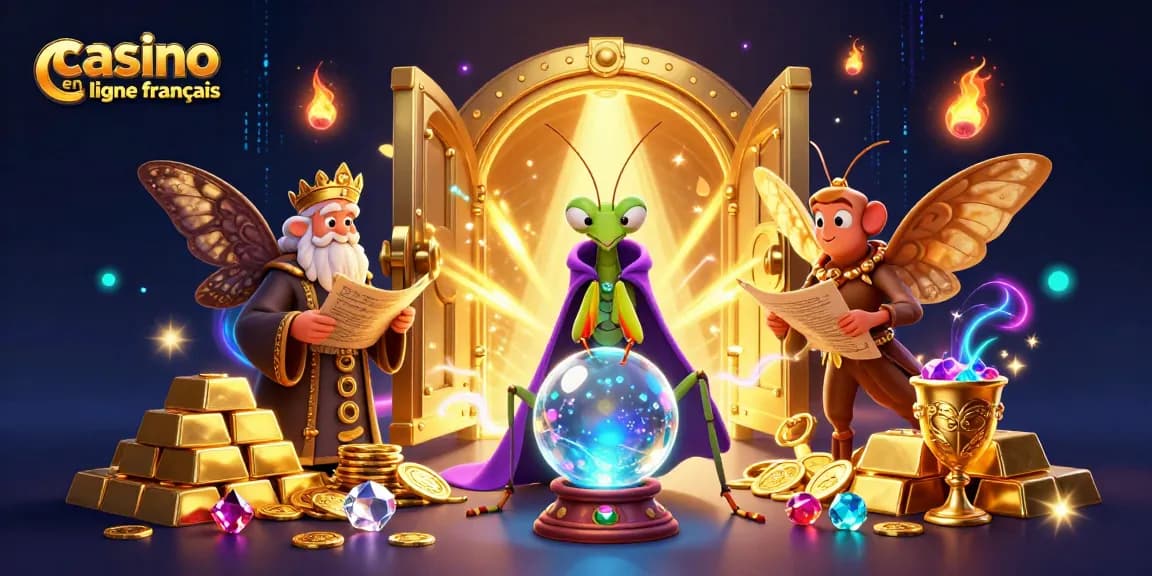 Jouez à vos jeux préférés dans un casino en ligne français, entouré de trésors et de mystères.