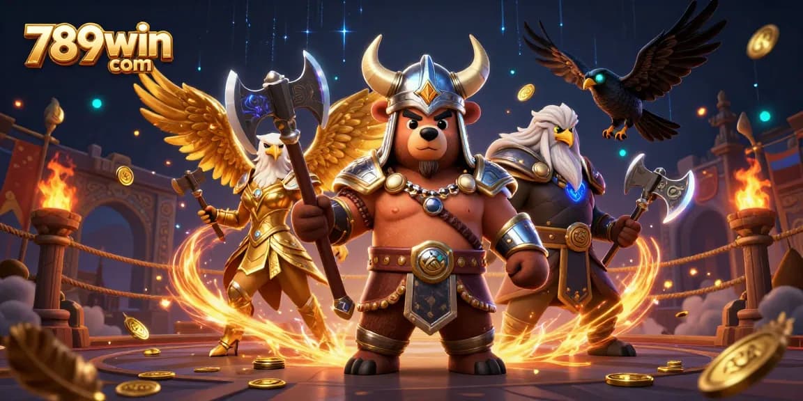 Engage in thrilling slots at 789win com with a dynamic Viking-themed casino illustration featuring top games and vibrant action.