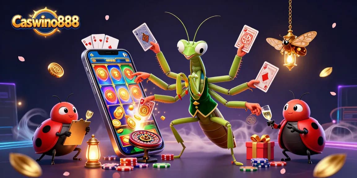 Spin reels and win gold coins with Caswino888 in this vibrant casino scene.