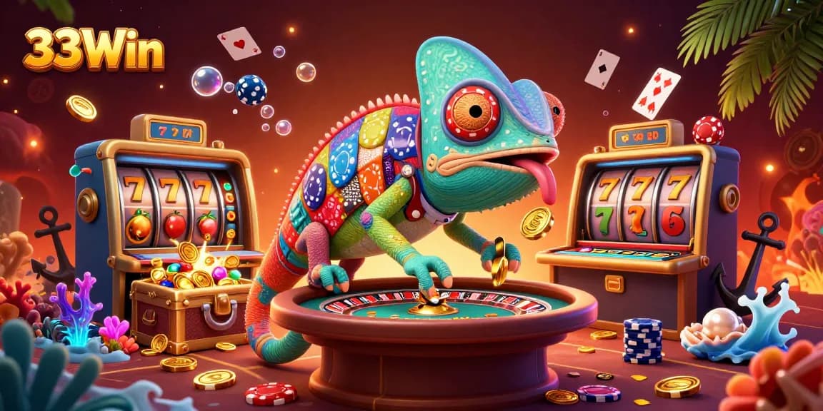 Win big at 33Win with thrilling slot reels, vibrant colors, and energetic casino atmosphere.