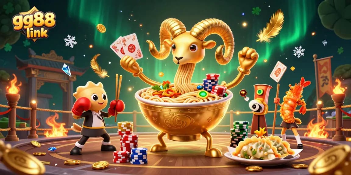 Engage with gg88 link to discover vibrant casino action featuring a golden ramen bowl dealer.