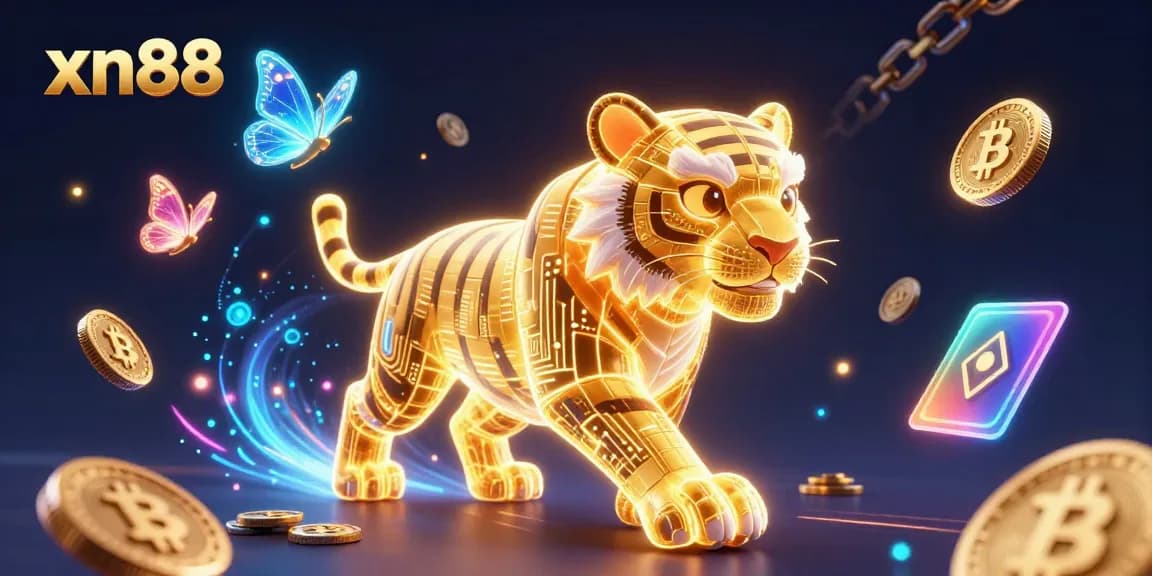 Xn88 immerses players in a digital casino adventure, vibrant with neon energy and crypto elements.
