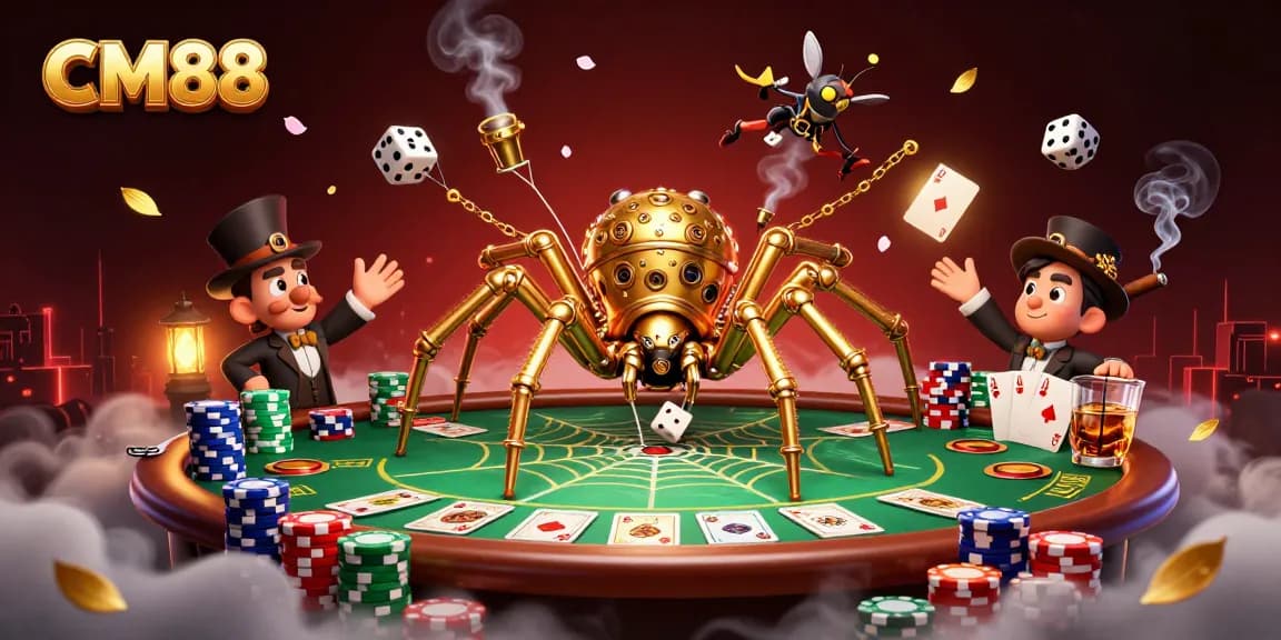 CM88 showcases an intricate steampunk spider webbing poker chips and catching dice.