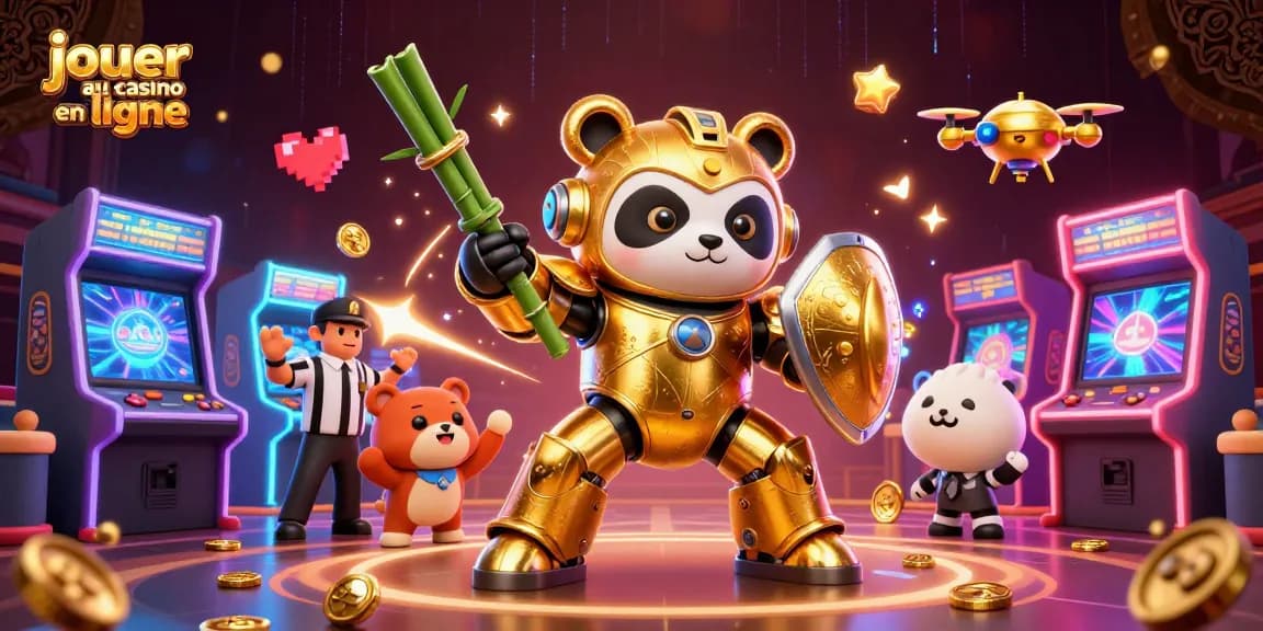 Jouer au casino en ligne avec des personnages colorés dans une scène dynamique et festive.