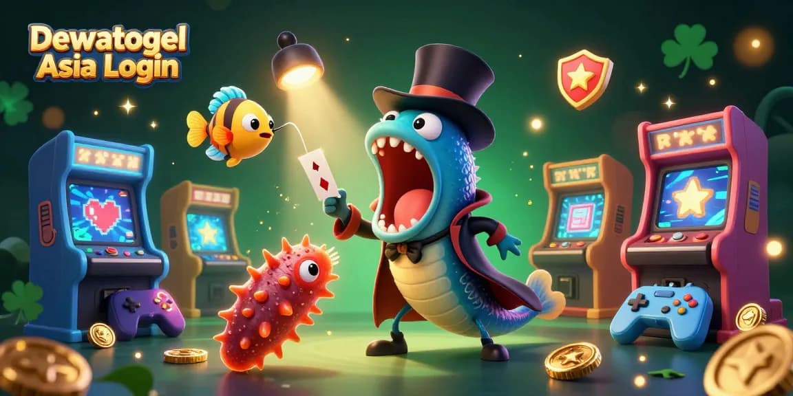 Dewatogel Asia Login showcases a vibrant 3D underwater casino scene with bioluminescent creatures captivating players through magical card tricks.