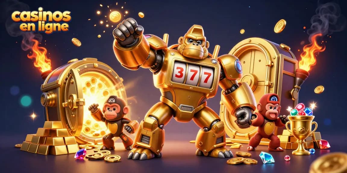 Jouez aux casinos en ligne avec des machines à sous et un gorille en or explosant de pièces.