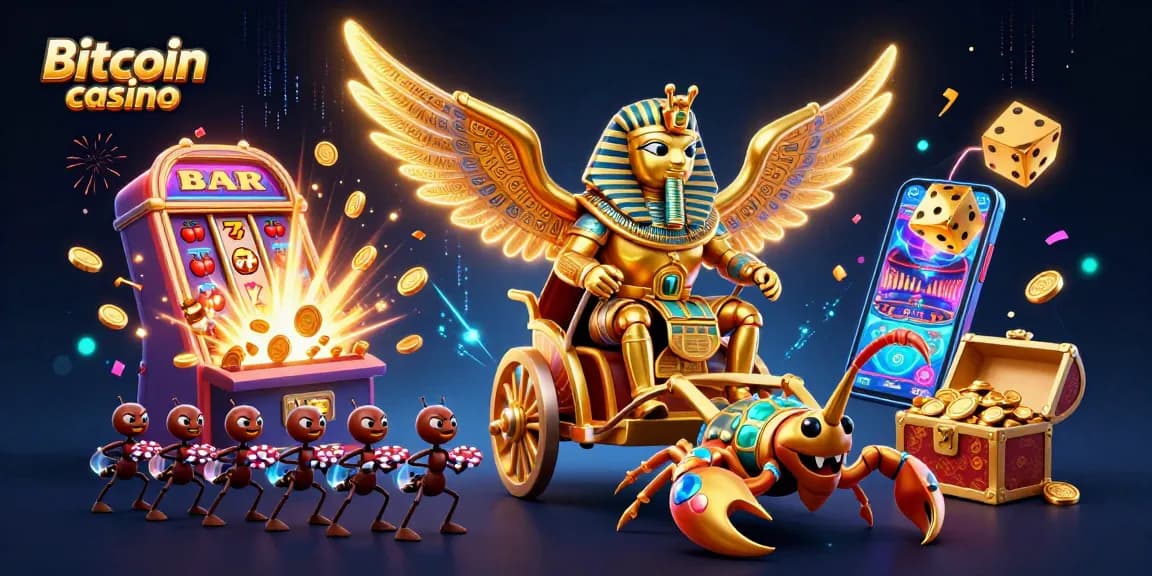 Plongez dans l'univers du Bitcoin casino avec une illustration 3D fascinante. Jouez et gagnez !