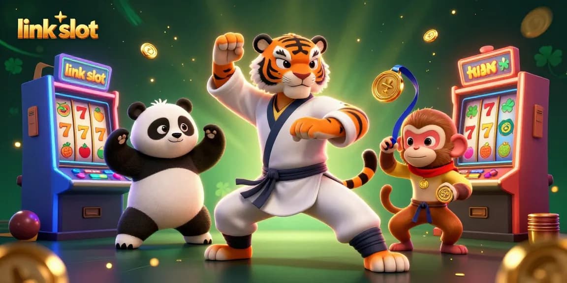 Play exciting games at link slot amidst vibrant slot machines and dynamic characters.