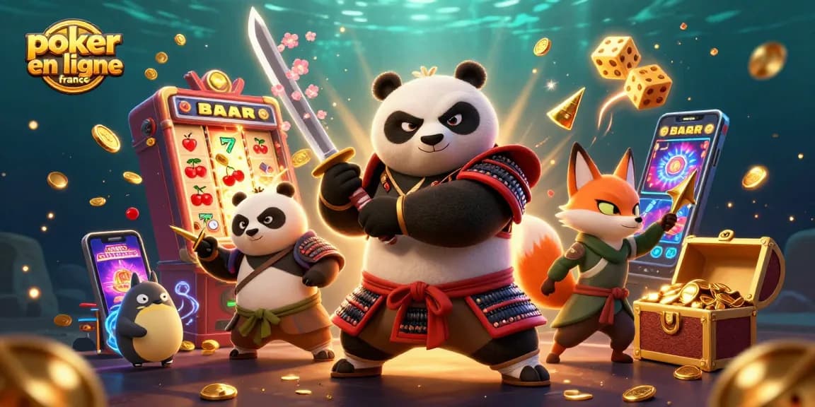 Rejoignez le poker en ligne France et tentez votre chance avec un panda samouraï et un renard ninja.