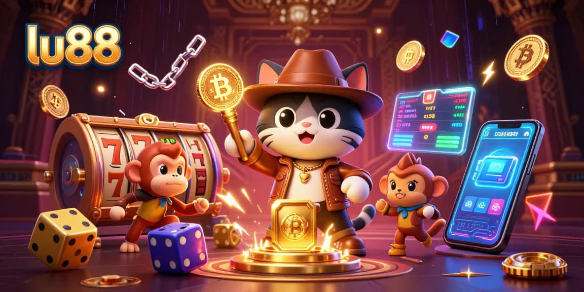 Spin the reels at lu88 with vibrant casino elements highlighting thrilling jackpots and crypto opportunities.