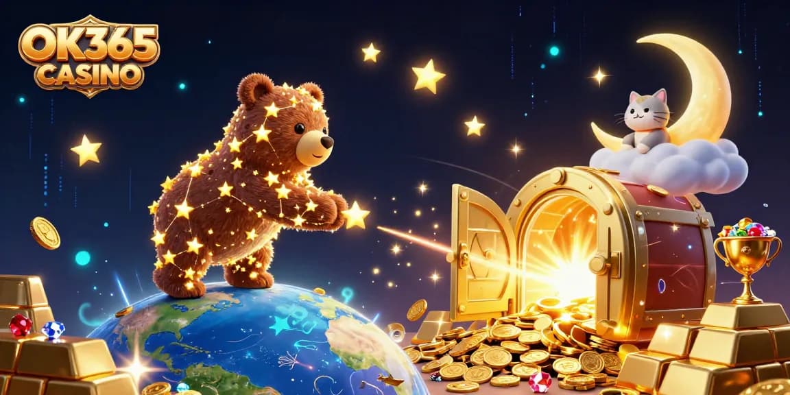 Experience the thrilling world of OK365 CASINO with dazzling treasure, stars, and gems.