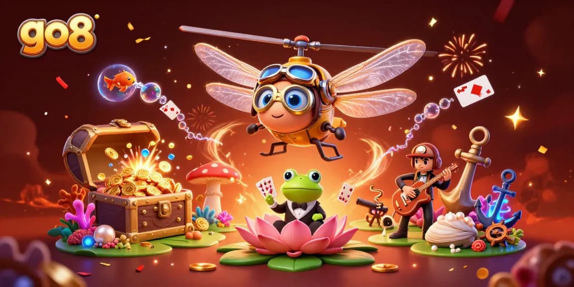 Play and win at the exciting go8 casino, featuring vibrant characters in a rich gaming scene.