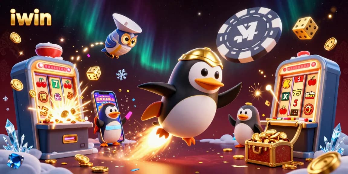 Experience thrilling iwin gaming with a vibrant illustration of casino action and winning elements.