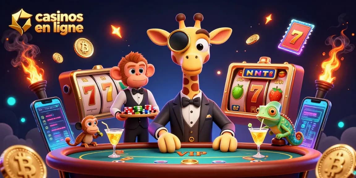 Découvrez les casinos en ligne avec un environnement animé de jeux de machines à sous et des personnages colorés.
