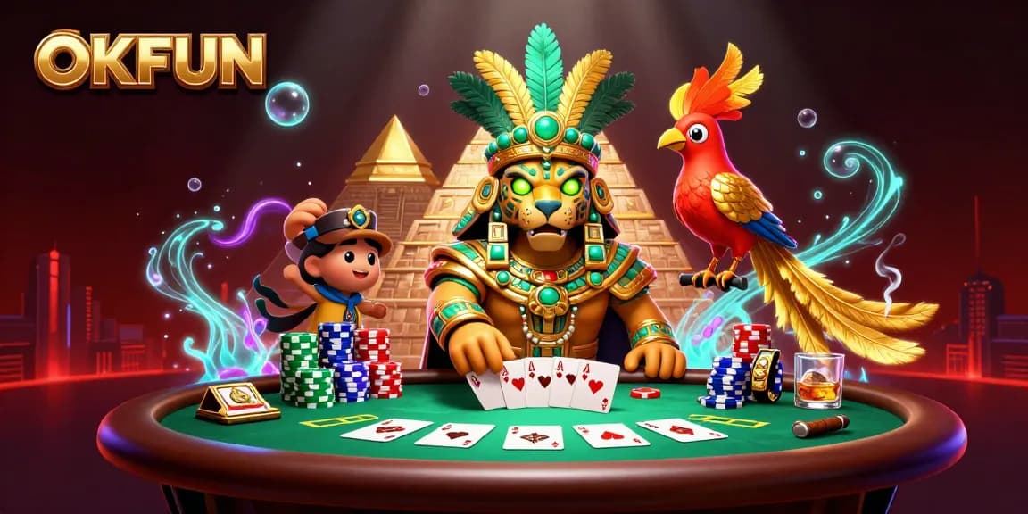 Engage in thrilling poker games with OKFUN's vibrant casino scene featuring rich 3D graphics.
