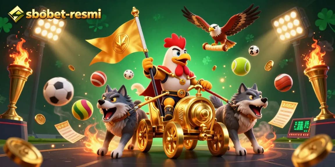 sbobet-resmi showcases an exciting sports betting action with dynamic characters and elements in a vibrant scene
