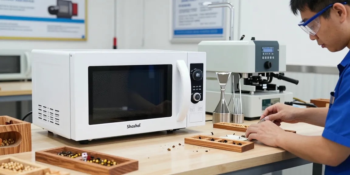 Shashel's innovative microwave equipment efficiently eliminating pests in a modern workshop setting.