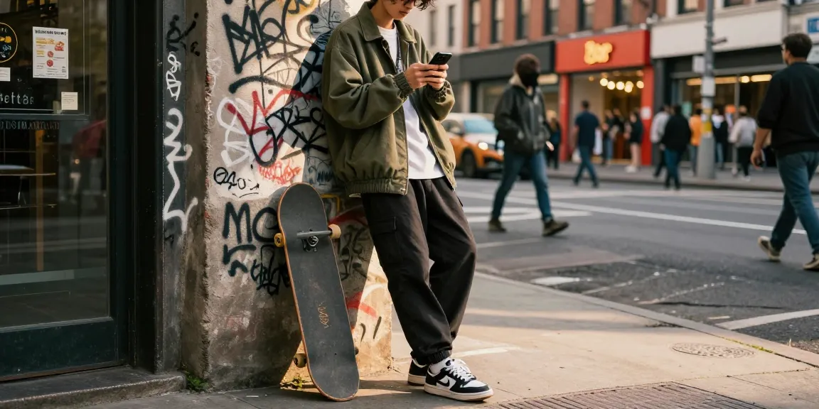 Motchill street style with a trendy individual in urban setting, showcasing casual fashion and vibrant city life.