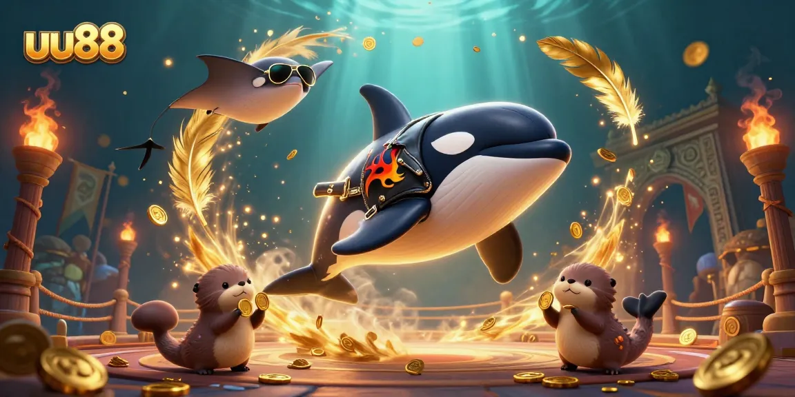 Immerse in uu88's vibrant underwater casino world with engaging characters and gold.