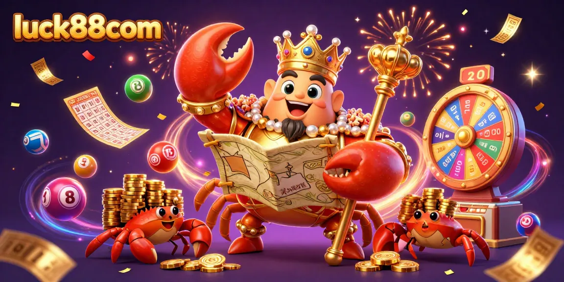 Join the action at luck88com with a golden crab emperor and vibrant casino elements.