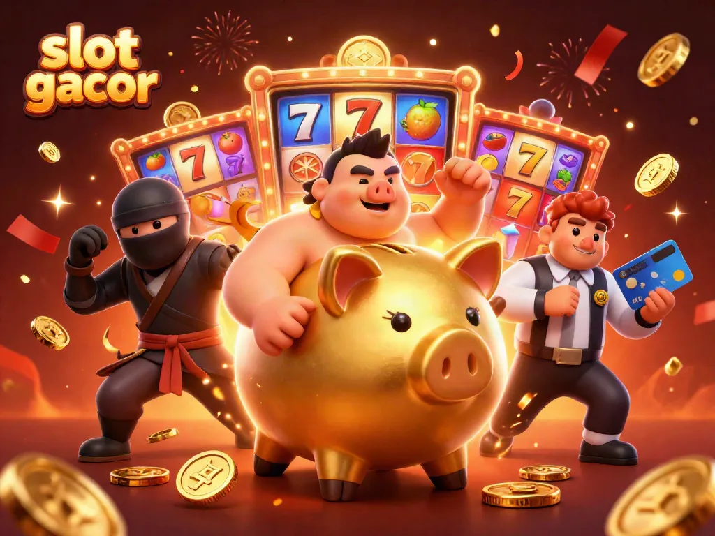 Experience slot gacor excitement with a golden piggy bank sumo wrestler, wallet ninja, and credit card samurai.