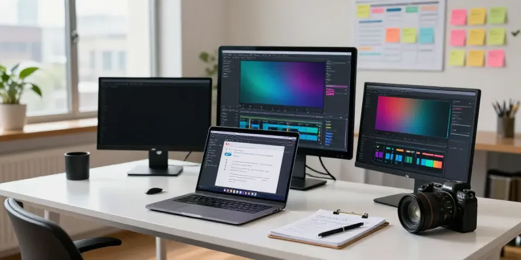 Creating AI generated YouTube scripts in a modern digital workspace.