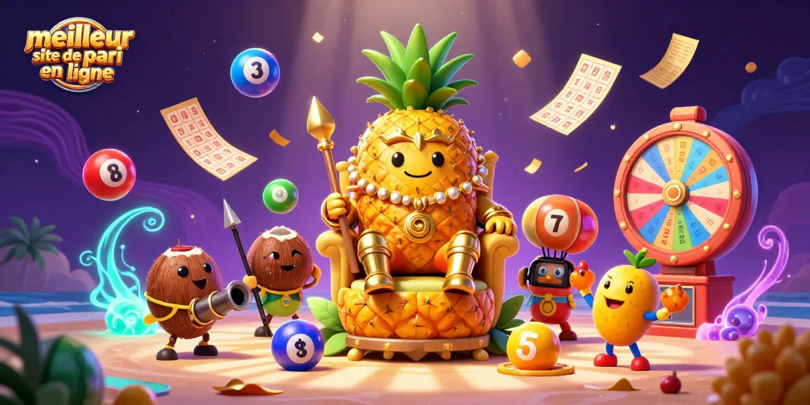 Visualisez le meilleur site de pari en ligne avec le roi ananas et des éléments de loterie captivants.