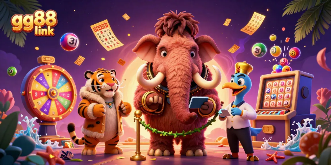Spin winning slots with gg88 link featuring a colorful casino scene with a majestic woolly mammoth.