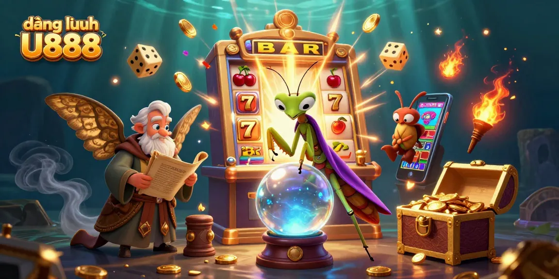 Engage in đăng nhập U888 with our vibrant 3D casino scene showcasing fortune tellers and jackpot games.