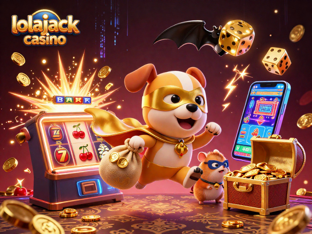 Experience the excitement at lolajack casino with a superhero dog and vibrant jackpot scenes!