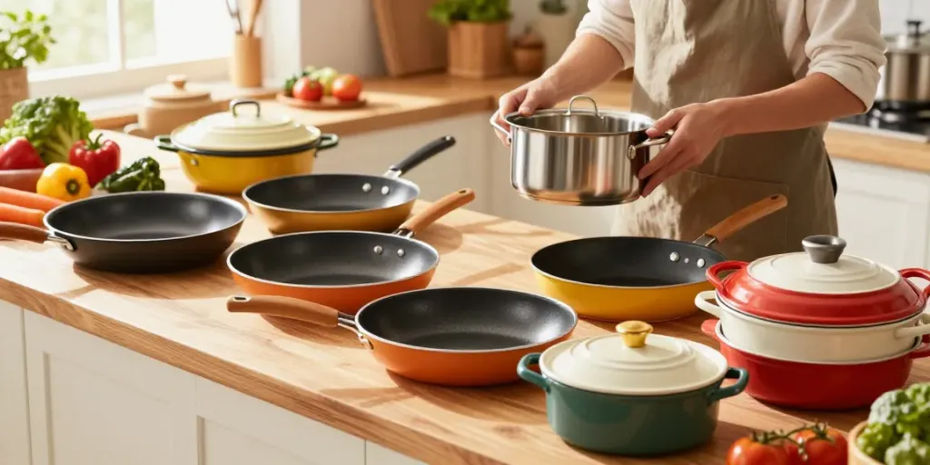 CookWare Price in Bangladesh displayed with various cookware options in a vibrant kitchen setting.