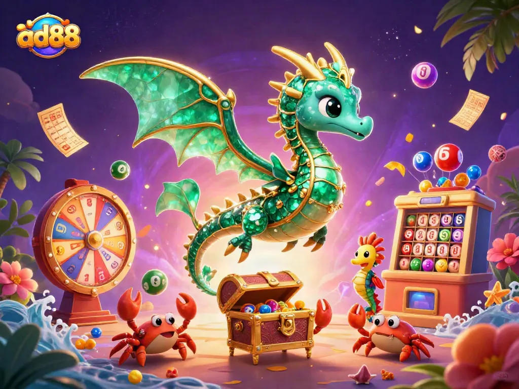 Engage with ad88’s vibrant casino adventures, featuring a sea dragon and lively gaming elements.