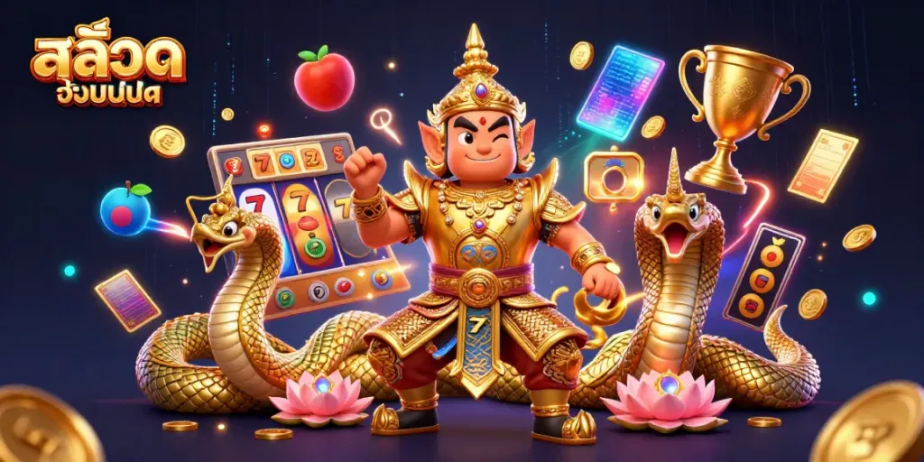 Experience the thrill ofสล็อตออนไลน์ with vibrant 3D characters and slot elements in an energetic casino scene.