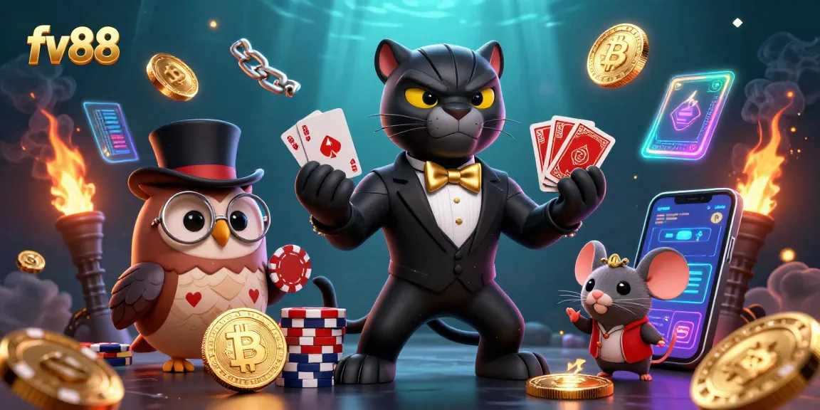 Engage with the vibrant world of fv88, featuring a stylish panther dealer amidst vibrant crypto elements.