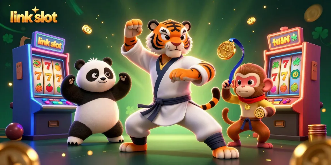 Play exciting games at link slot amidst vibrant slot machines and dynamic characters.