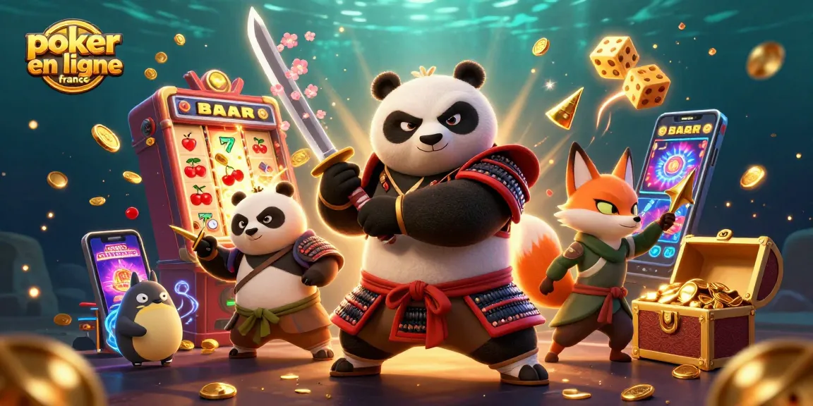 Rejoignez le poker en ligne France et tentez votre chance avec un panda samouraï et un renard ninja.