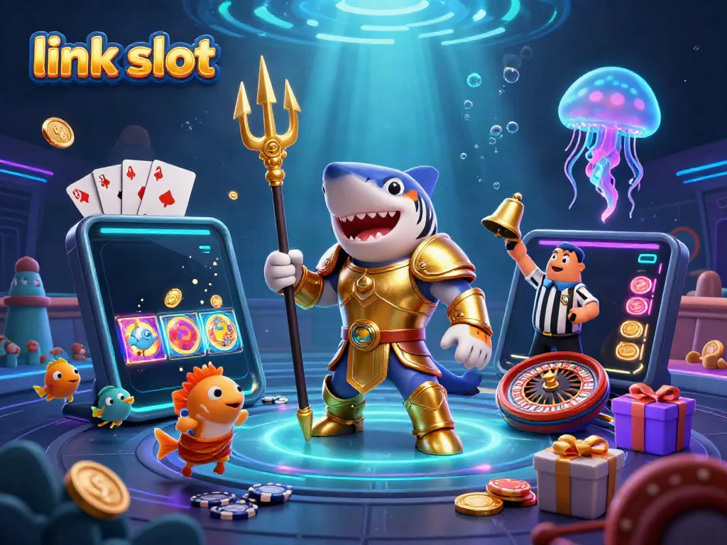 Engage with a thrilling link slot experience amidst vibrant underwater casino action.