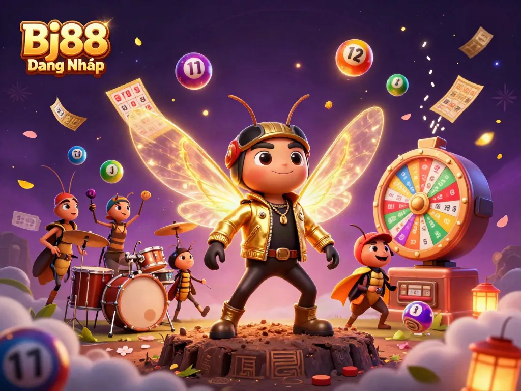 Join the excitement at Bj88 Đăng Nhập with colorful lottery elements and a vibrant rock star scene.
