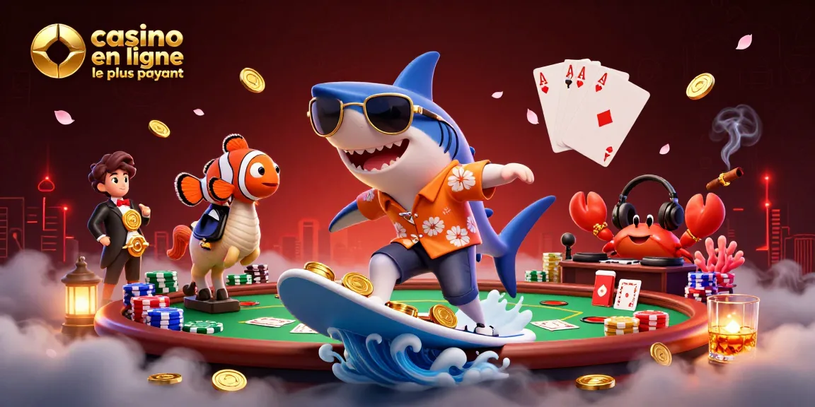 Découvrez le casino en ligne le plus payant avec un requin et un poisson clown parmi des jetons de poker.