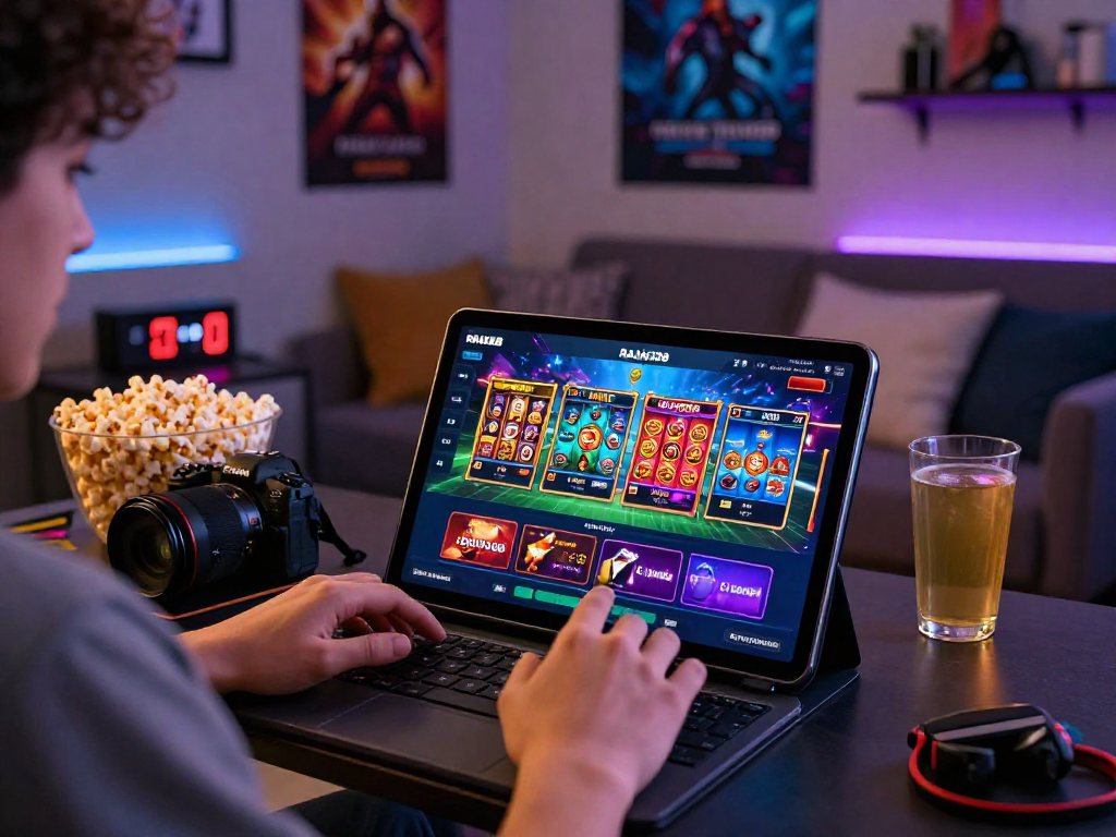 User accessing RAJA328 link on a tablet while placing live sports bets in a cozy gaming setup.