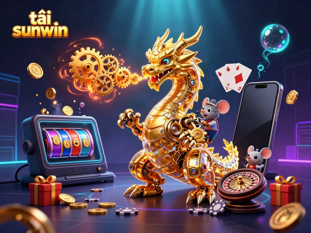 Engage in exciting gameplay with tải sunwin illustrated in a vibrant 3D scene featuring a golden dragon and immersive casino elements.