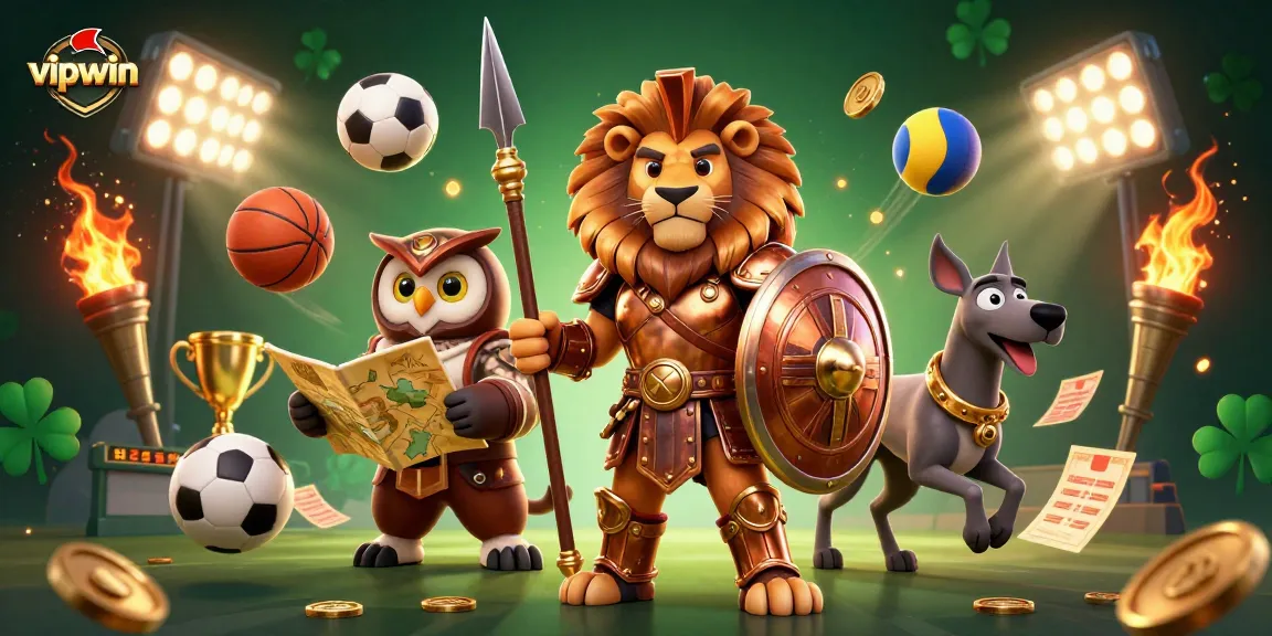 Experience thrilling wins at vipwin with engaging 3D casino characters and sports elements in action.