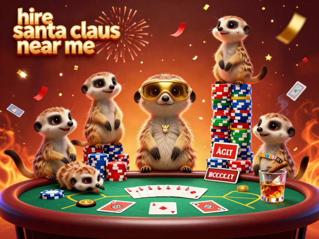 Experience the excitement as you hire Santa Claus near me in a vibrant casino themed illustration, bringing holiday joy.