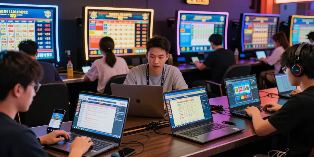 Diverse players enjoying togel online gaming experience with dynamic visuals.