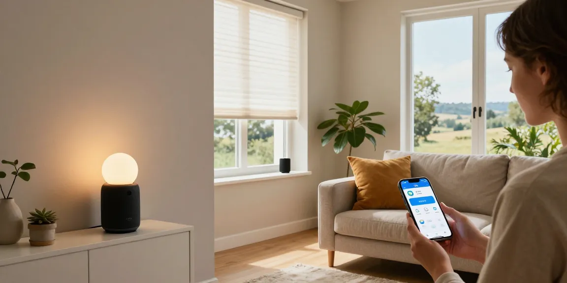 IKEA smart home integrated into a stylish living room with smart lights and devices creating a comfortable atmosphere.
